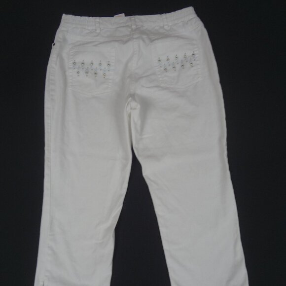 HEARTS OF PALM PETITE RHINESTONE BACK POSKETS WHITE WOMENS 10P CAPRIS PANTS K930 - Picture 1 of 6